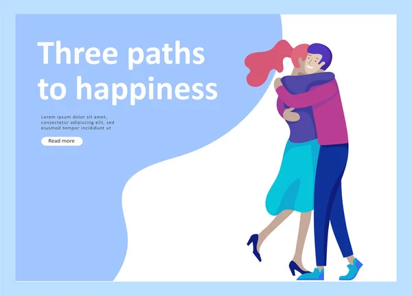 Landing page templates for positive psychology, group family psychotherapy. Happy friends character have positive emotions, way to happiness