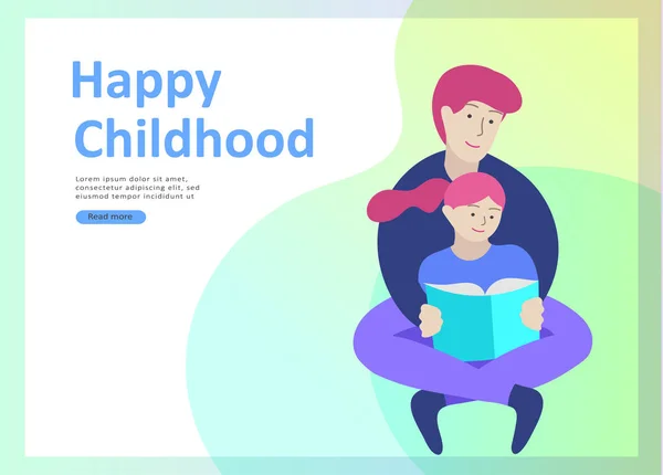 Modèles de page d'accueil pour la fête des Pères heureux, soins de santé pour enfants, enfance heureuse et enfants, biens et divertissements pour Père avec enfants — Image vectorielle