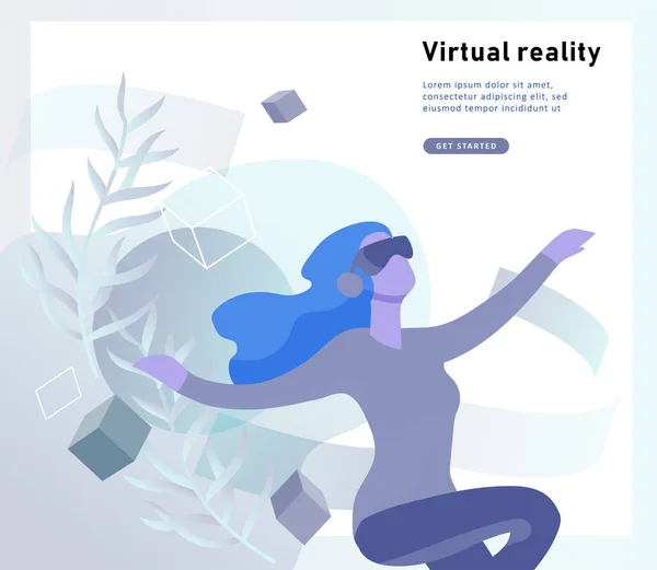 Conceito virtual de óculos de realidade aumentada com pessoas aprendendo e divertindo. Modelo de página de destino. —  Vetores de Stock