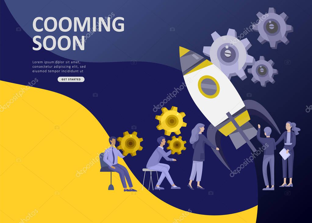 Set Landing page template people develop, business app, winners cup, financial consultant research, cooming soon start up and solution. Vector illustration concept website mobile development