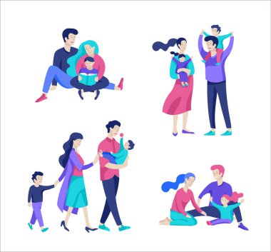 Aile harcamak zaman birlikte, mutlu anne çocuklu. Vektör insanlar karakter