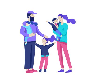 Aile harcamak zaman birlikte, mutlu anne çocuklu. Vektör insanlar karakter