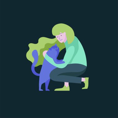 Vektör karakter. Mutlu insanlar onların pets ile kedi sahiplerinin seviyorum