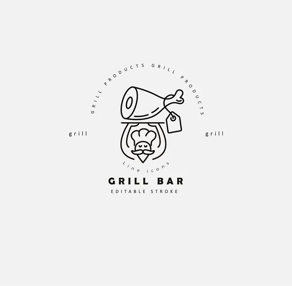 Vektor-Symbol und Logo für Fleisch und Grill Café oder Restaurant — Stockvektor