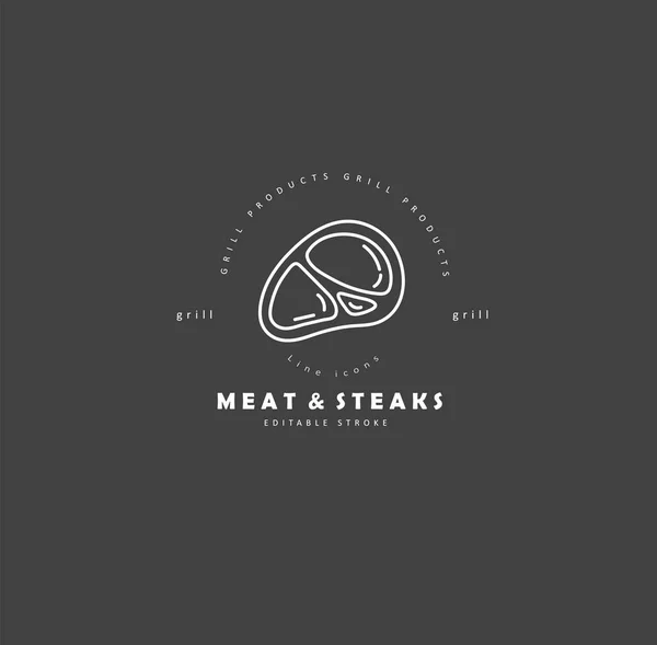 Vektor-Symbol und Logo für Fleisch und Grill Café oder Restaurant — Stockvektor