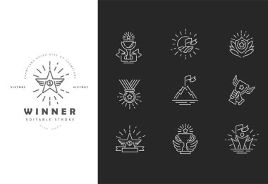 Vektör simgesi ve logo kazanan ve şampiyonu. Düzenlenebilir anahattı kontur