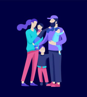 Aile harcamak zaman birlikte, mutlu anne çocuklu. Vektör insanlar karakter