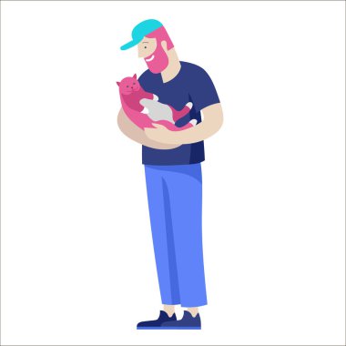 Vektör karakter. Mutlu insanlar onların pets ile kedi sahiplerinin seviyorum