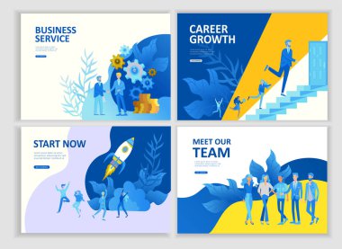 Açılış sayfası şablonu insanlar iş zamanlama app, birleşme, yatırım stratejileri, kariyer büyüme, araştırma ve geliştirme planlama stratejik ayarla