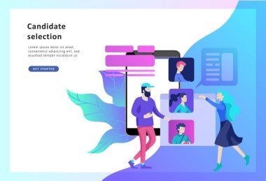 Kavram insan kaynakları, afiş, tanıtım, sosyal medya, belgeler. Web sayfası için işe alım.