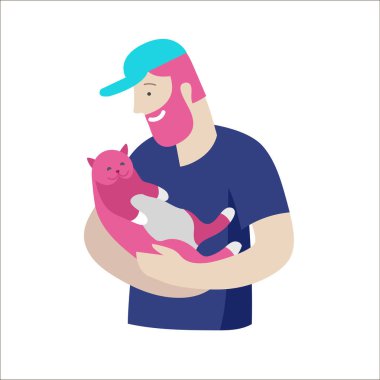 Vektör karakter. Mutlu insanlar onların pets ile kedi sahiplerinin seviyorum