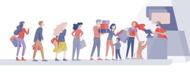 İnsanlar süpermarkette alışveriş. Kadın ile kasiyer, süpermarkette kavramı müşteri ve tezgâhtar satın alınır. Satın alma prosedürü etkileşim, satış. Yaratıcı açılış sayfası