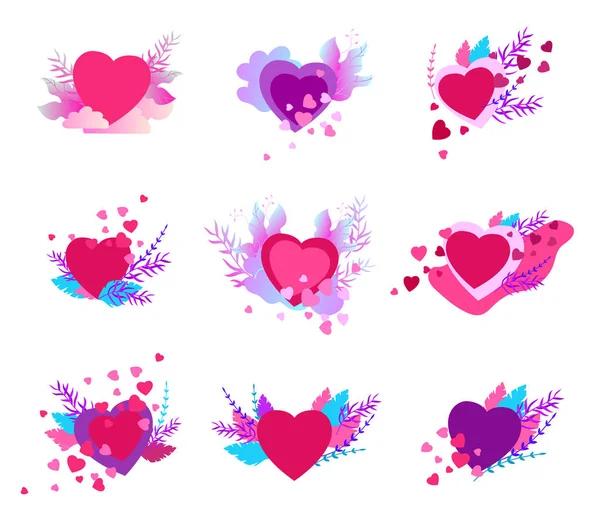 Happy Valentines modèle de cartes de jour avec en amour isolé dans le cœur sur un fond abstrait coloré, éléments affiche typographie — Image vectorielle