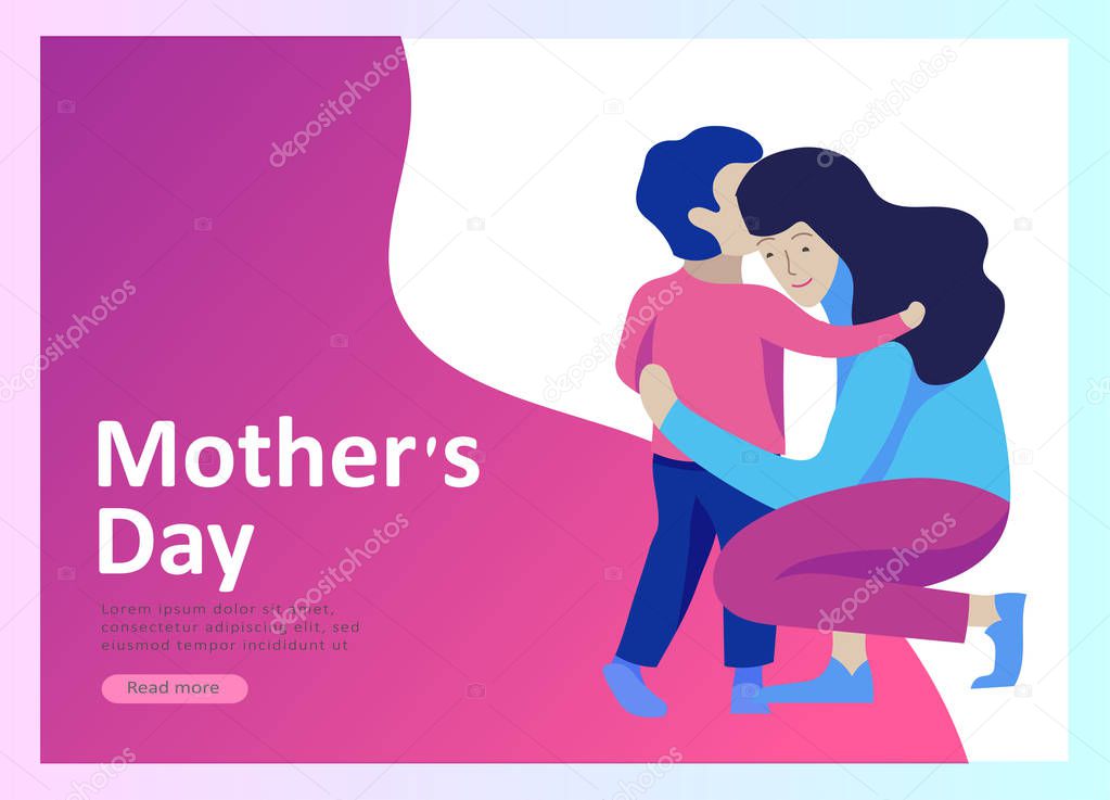 Set of Landing page templates for happy mothers day, child health care, happy childhood and children, goods and entertainment for mother with children. Parent with daughter or son have fun togethers