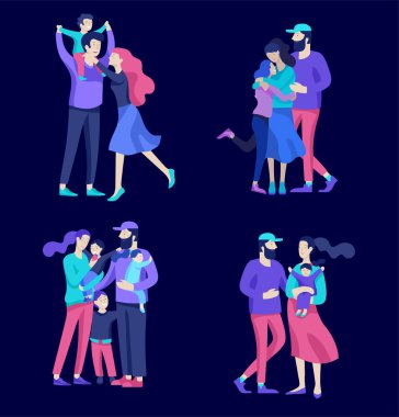 Aile harcamak zaman birlikte, mutlu anne çocuklu. Vektör insanlar karakter