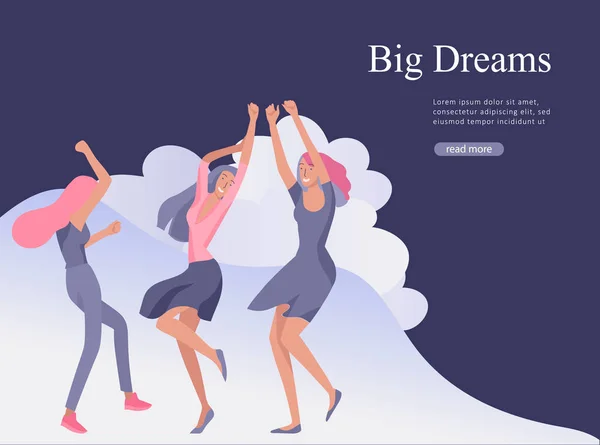 Webpagina ontwerpsjabloon voor schoonheid dromen, internationale Womens dag, meisjes macht, wellness, lichaamsverzorging, gezond leven, vector illustratie concept voor website ontwerpen — Stockvector
