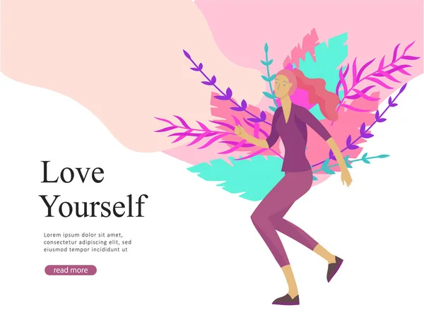 Plantilla de diseño de página web para belleza, motivación de sueños, Día Internacional de la Mujer, concepto de feminismo, poder de las niñas y derechos de la mujer, ilustración vectorial para sitio web — Archivo Imágenes Vectoriales