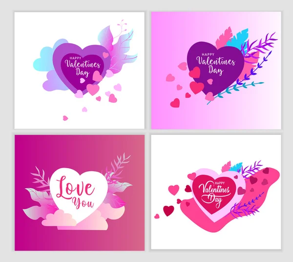 Modelo de cartões de dia feliz Valentim com no amor isolado no coração em um fundo abstrato colorido, elementos de cartaz tipografia — Vetor de Stock