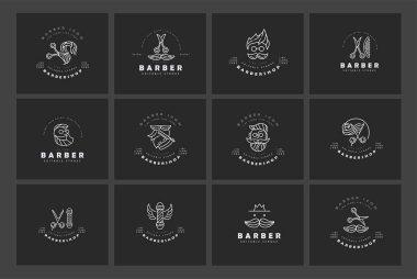 Vektör simgesi ve berber ve Güzellik Salonu için logo. Düzenlenebilir anahattı kontur boyutu. Hattı düz kontur, ince ve doğrusal projesi. Basit simgeler. Konsept illüstrasyon