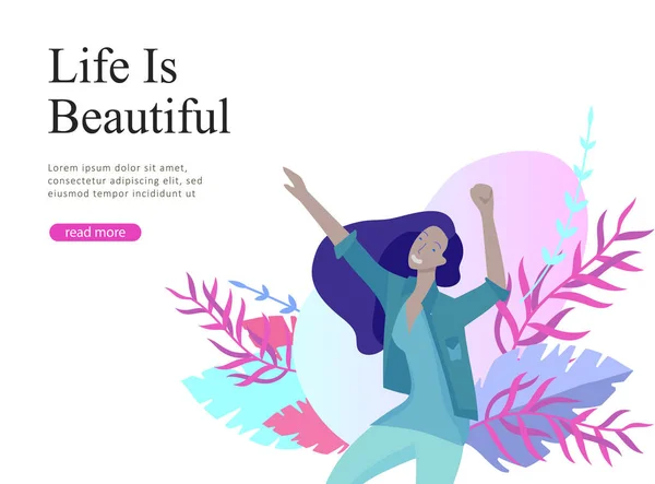 Plantilla de diseño de página web para sueños de belleza, Día Internacional de la Mujer, poder de las niñas, bienestar, cuidado del cuerpo, vida sana, concepto de ilustración de vectores de diseño para el sitio web — Vector de stock