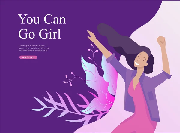 Webpagina ontwerpsjabloon voor schoonheid, dromen motivatie, internationale dag van de Womens, feminisme concept, kracht van de meisjes en vrouw rechten, vectorillustratie voor website — Stockvector