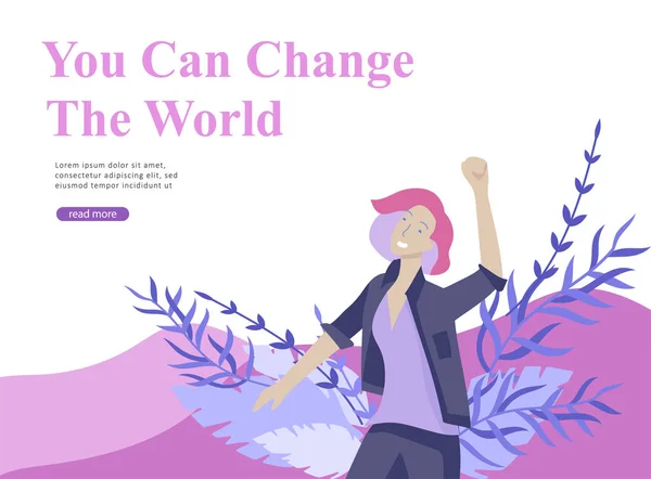 Weblap design sablon szépség, álmok motiváció, nemzetközi női nap, feminizmus koncepció, girls ereje és nő jogok, vektoros illusztráció honlapján — Stock Vector