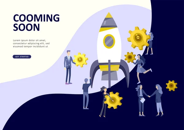 Set Landing Page Template Menschen entwickeln, Business App, Siegerpokal, Finanzberater Forschung, Cooming bald Start-up und Lösung — Stockvektor