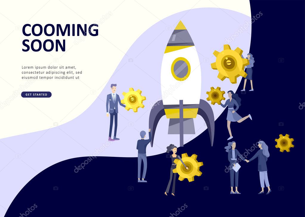 Set Landing page template people develop, business app, winners cup, financial consultant research, cooming soon start up and solution. Vector illustration concept website mobile development