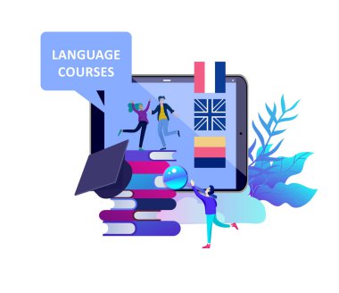 Online dil kursları, uzaktan eğitim, eğitim. Dil arabirimi öğrenme ve kavram öğretim.