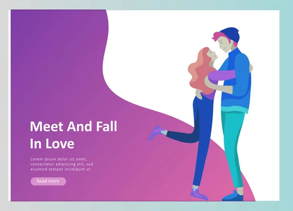 Online dating concept app loginpagina met grappige cartoon tekens paar. Moderne grafische elementen voor webbanners, webdesign, drukwerk. — Stockvector