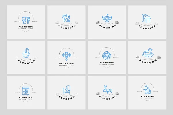 Icono del vector y logotipo de la plomería. Tamaño del trazo del contorno editable — Vector de stock