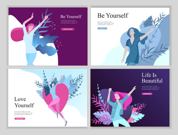 Web page design template for beauty dreams, International Womens Day, girls power, wellness, body care, healthy life, design vector illustration concept for website