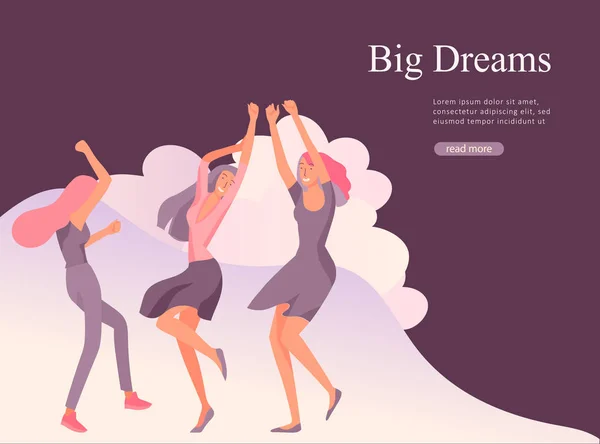 Modelo de design de página web para sonhos de beleza, Dia Internacional das Mulheres, poder das meninas, bem-estar, cuidados com o corpo, vida saudável, conceito de ilustração vetorial de design para o site —  Vetores de Stock