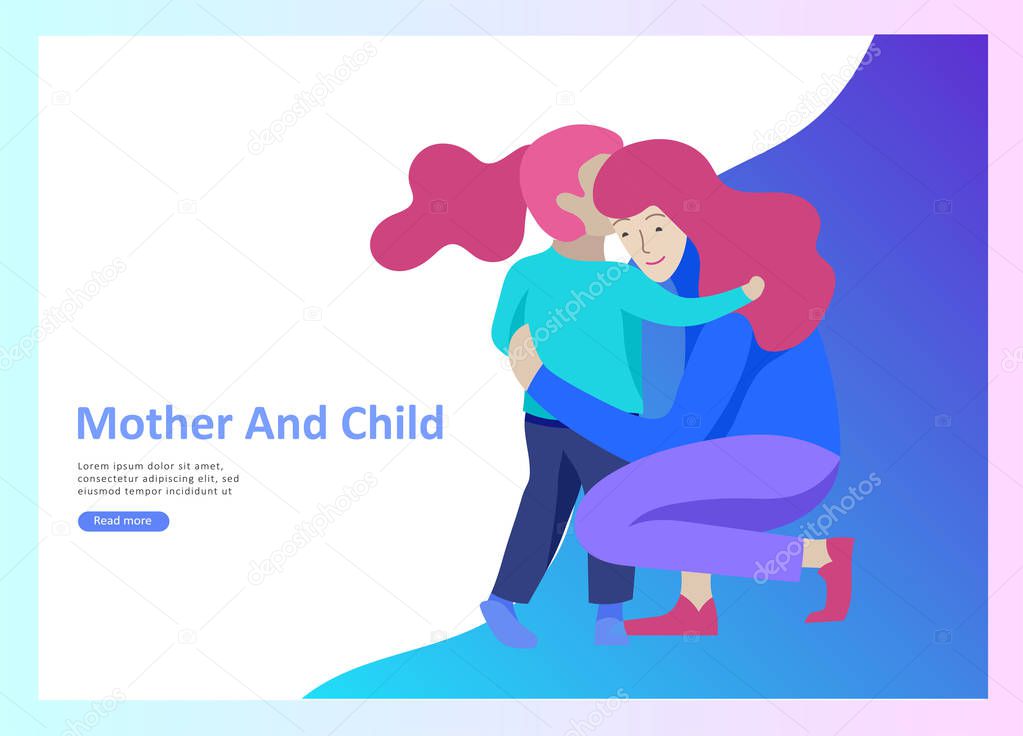 Set of Landing page templates for happy mothers day, child health care, happy childhood and children, goods and entertainment for mother with children. Parent with daughter or son have fun