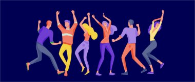 Atlama karakter çeşitli teşkil etmektedir. Gençlerin grup ile atlama neşeli gülen ellerini kaldırdı. Mutlu pozitif genç erkek ve kadınlar