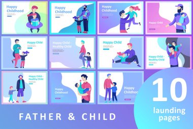 Vektör insanlar karakter. Baba ve çocuk birlikte vakit geçiriyor, mutlu erkek ebeveyn. Renkli düz konsept