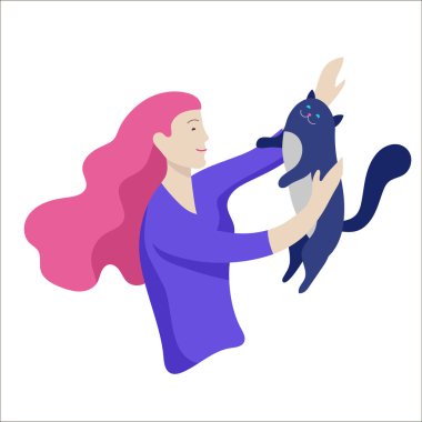 Vektör karakter. Mutlu insanlar onların pets ile kedi sahiplerinin seviyorum