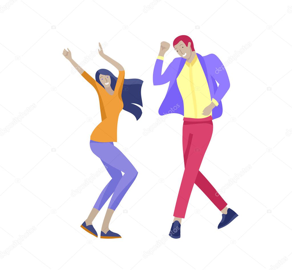 Jumping character in various poses. Group of young joyful laughing people jumping with raised hands. Happy positive young men and women