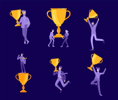 Vektör iş illüstrasyon, liderlik yaratıcı takım, kazanan ile ayakta başarılı insanlar