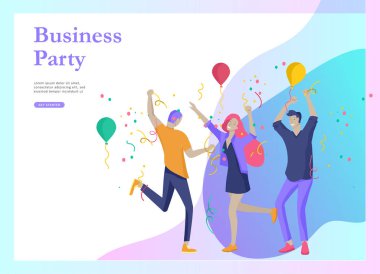 Açılış sayfası şablonları takım Insanlar hareket ile ayarlayın. İş daveti ve kurumsal parti, tasarım eğitim kursları, Hakkımızda, uzman takım, mutlu ekip çalışması. Düz karakterler tasarımı