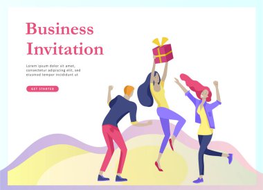 Açılış sayfası şablonları takım Insanlar hareket ile ayarlayın. İş daveti ve kurumsal parti, tasarım eğitim kursları, Hakkımızda, uzman takım, mutlu ekip çalışması. Düz karakterler tasarımı