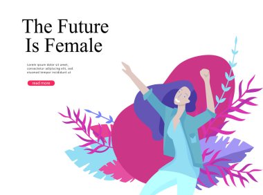 Web sayfa tasarım şablonu için güzellik, rüyalar motivasyon, Uluslararası Kadınlar Günü, feminizm kavramı, kızlar güç ve kadın hakları, vektör çizim Web sitesi için