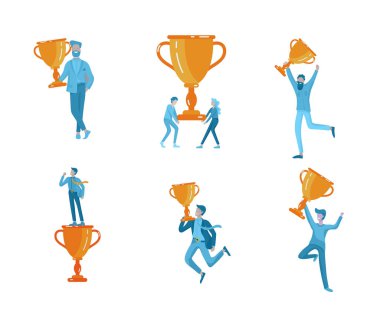 Vektör iş illüstrasyon, liderlik yaratıcı takım, kazanan ile ayakta başarılı insanlar