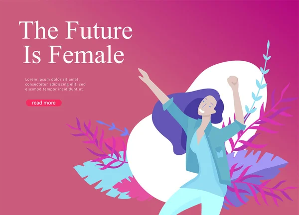 Designmall för skönhet, drömmar motivation, internationella kvinnodagen, feminism koncept, flickor makt och kvinnan rättigheter, vektorillustration för webbplats — Stock vektor