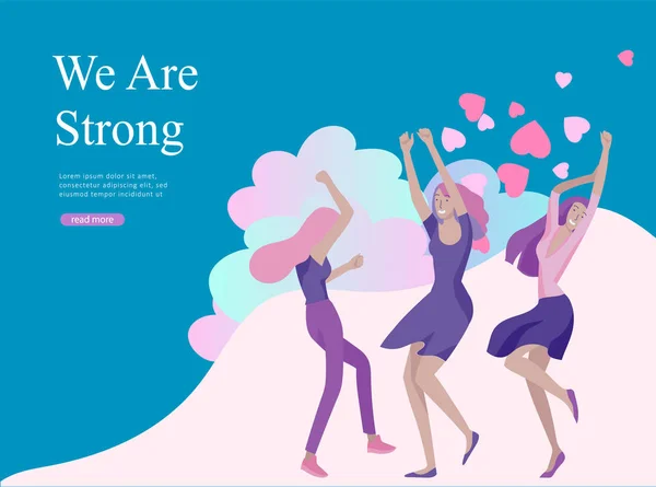 Plantilla de diseño de página web para belleza, motivación de sueños, Día Internacional de la Mujer, concepto de feminismo, poder de las niñas y derechos de la mujer, ilustración vectorial para sitio web — Vector de stock