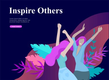 Web sayfa tasarım şablonu için güzellik, rüyalar motivasyon, Uluslararası Kadınlar Günü, feminizm kavramı, kızlar güç ve kadın hakları, vektör çizim Web sitesi için