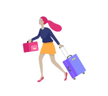 Tek başına seyahat bagaj ile turist erkekler, yolculuğa gidin. Yolcu Bagaj ve ekipman ile çeşitli aktivite