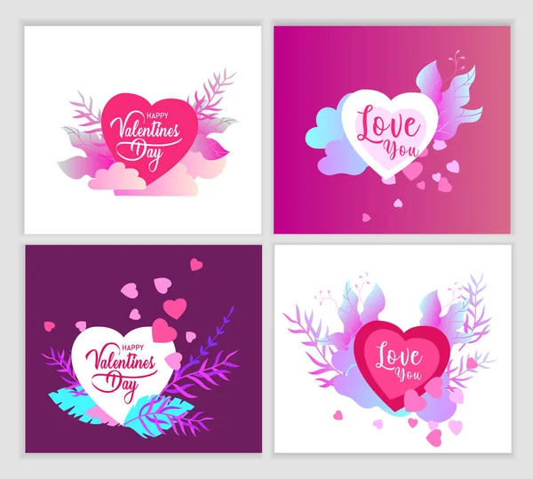 Happy Valentines modèle de cartes de jour avec en amour isolé dans le cœur sur un fond abstrait coloré, éléments affiche typographie — Image vectorielle