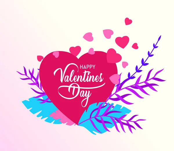 Glückliche Valentinstag Karten Vorlage mit verliebten isoliert im Herzen auf einem bunten abstrakten Hintergrund, Typografie Posterelemente — Stockvektor