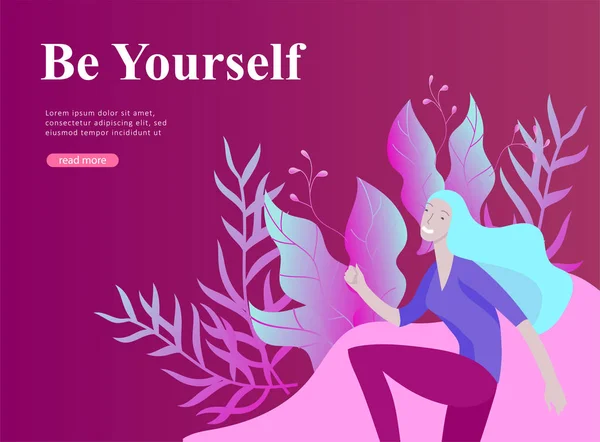 Weblap design sablon szépség, álmok motiváció, nemzetközi női nap, feminizmus koncepció, girls ereje és nő jogok, vektoros illusztráció honlapján — Stock Vector